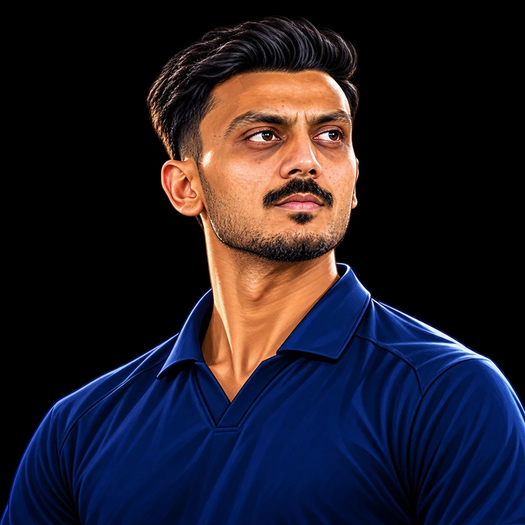 Axar Patel cricket caricature on PlayerPulser