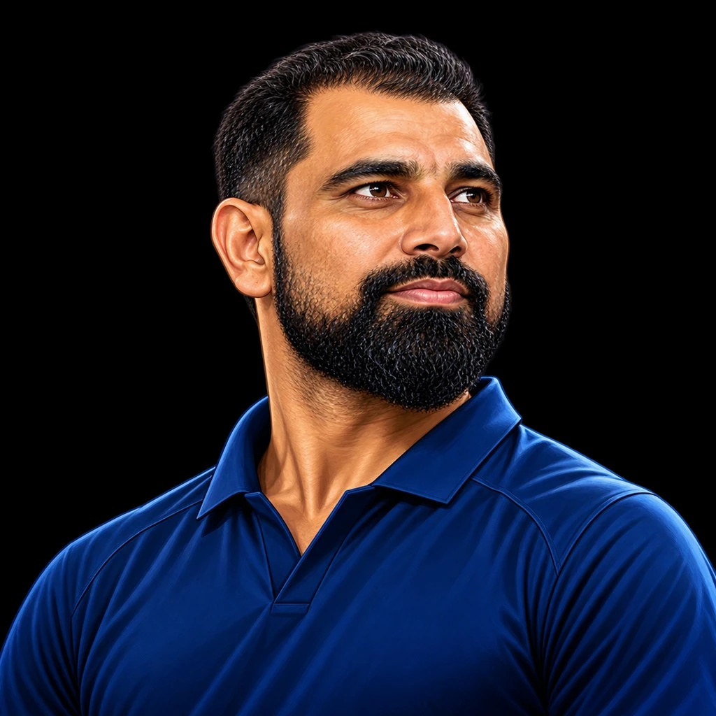 Mohammed Shami cricket caricature on PlayerPulser